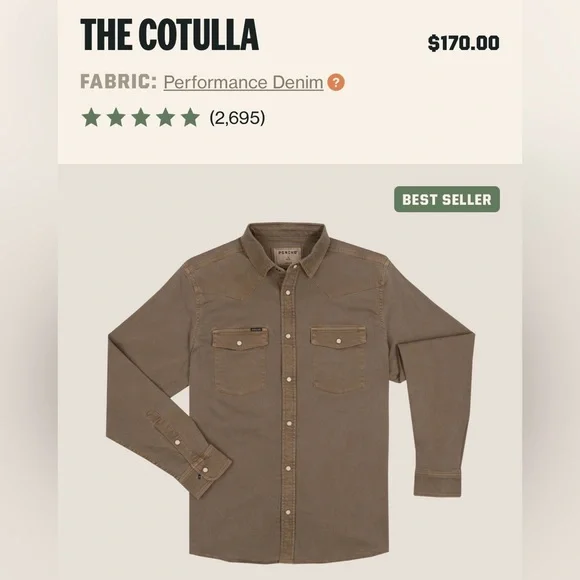 Poncho Cotulla Performance Denim Western Pearl Snap Shirt BrownWorkwear Outdoors - Picture 4 of 13